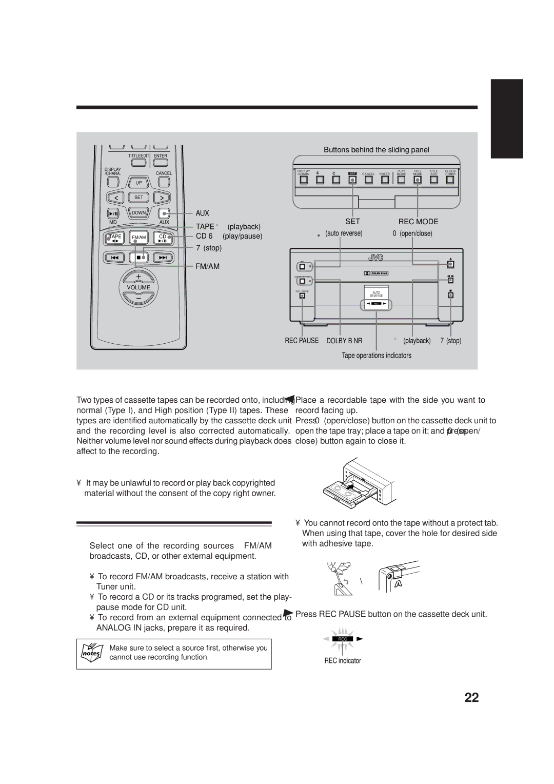 JVC AX-UXG66, TD-UXG66, SP-UXG66 manual Manual Recording onto a Tape, Press REC Pause button on the cassette deck unit 