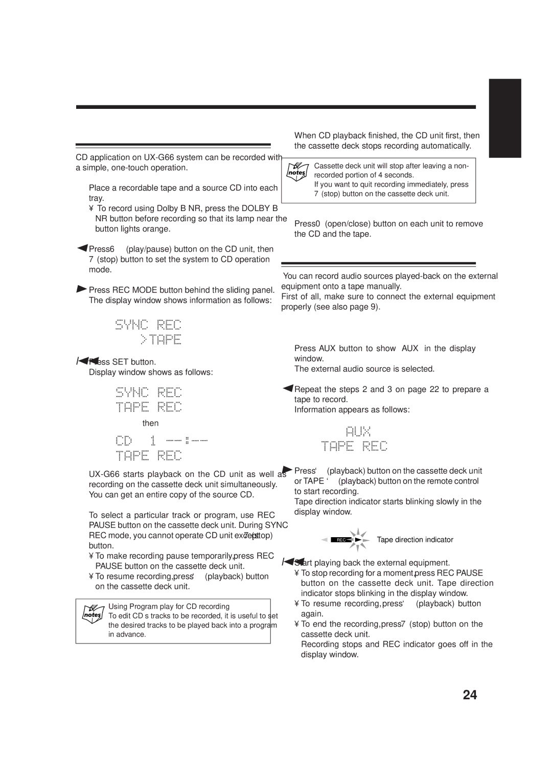 JVC SP-UXG66, TD-UXG66, XT-UXG66, AX-UXG66 manual Synchronized Recording from a CD, Recording from the External Equipment 