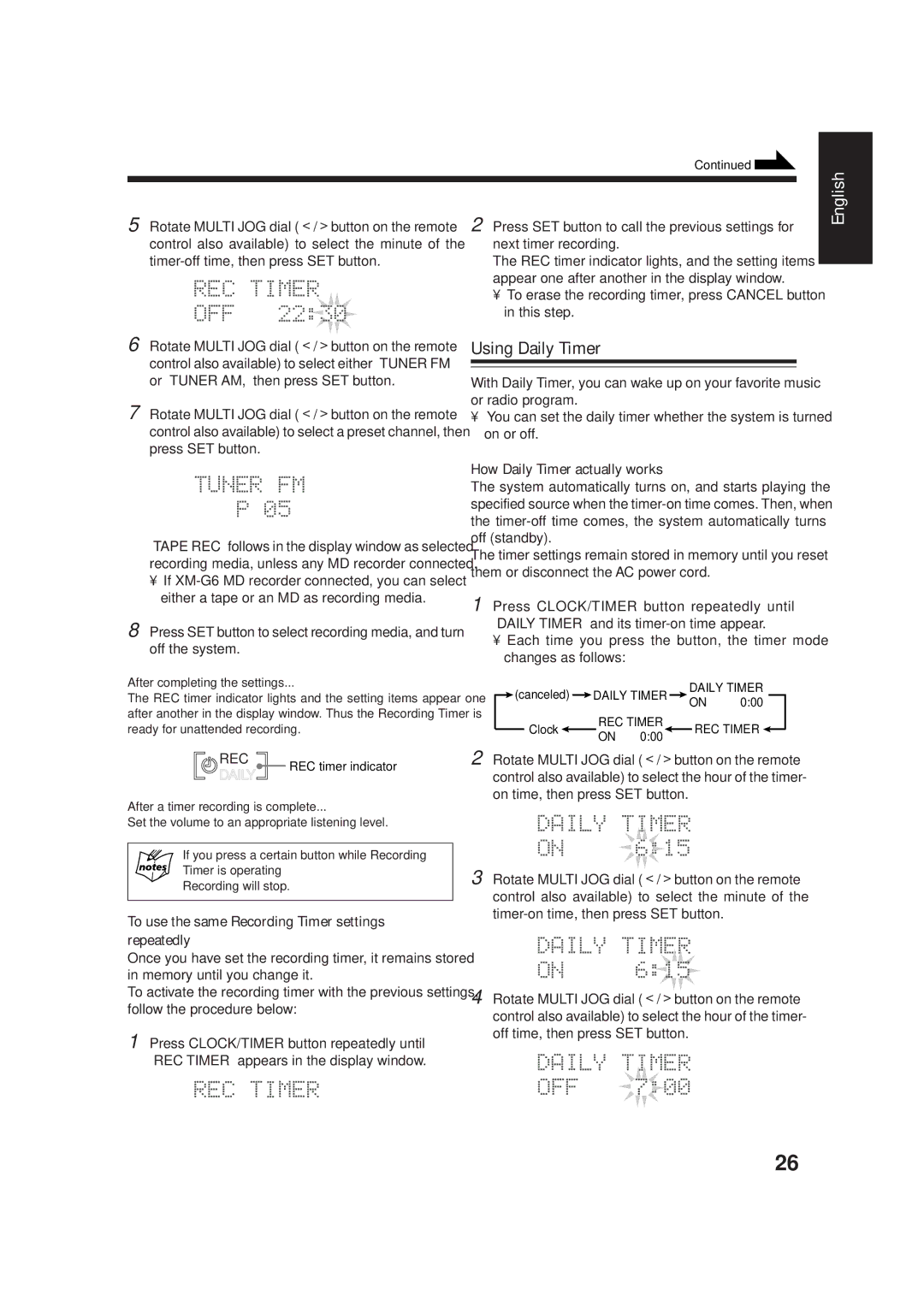 JVC AX-UXG66 manual Using Daily Timer, How Daily Timer actually works, To use the same Recording Timer settings repeatedly 