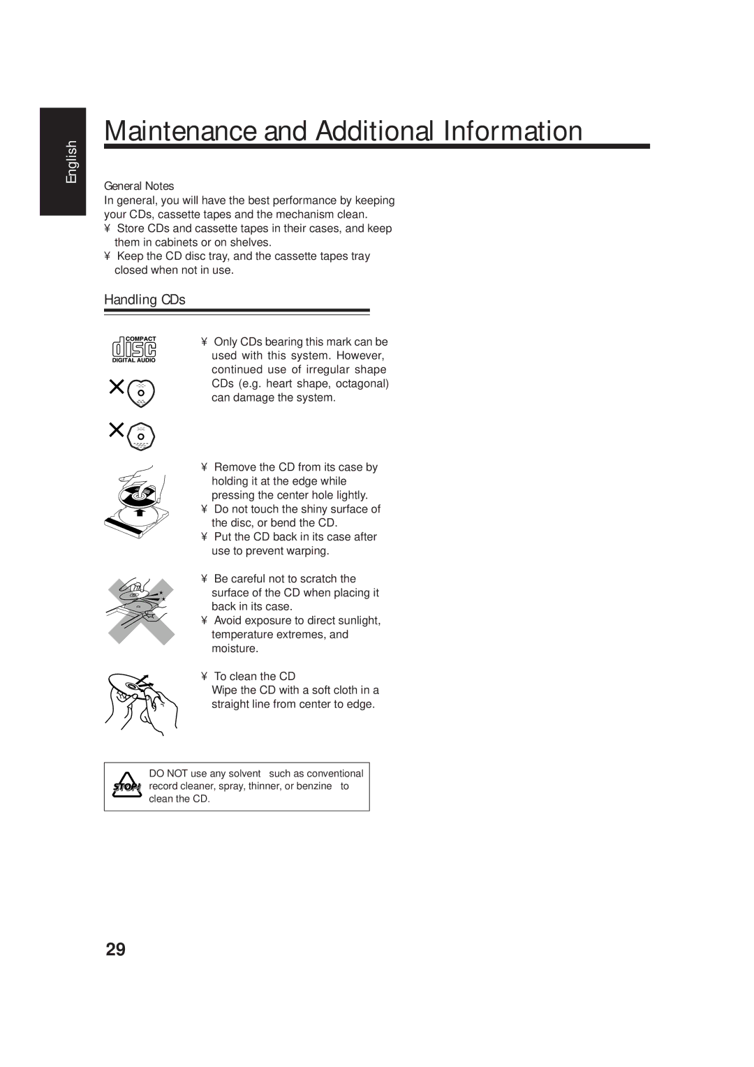 JVC XT-UXG66, TD-UXG66, SP-UXG66, AX-UXG66 manual Maintenance and Additional Information, Handling CDs, General Notes 