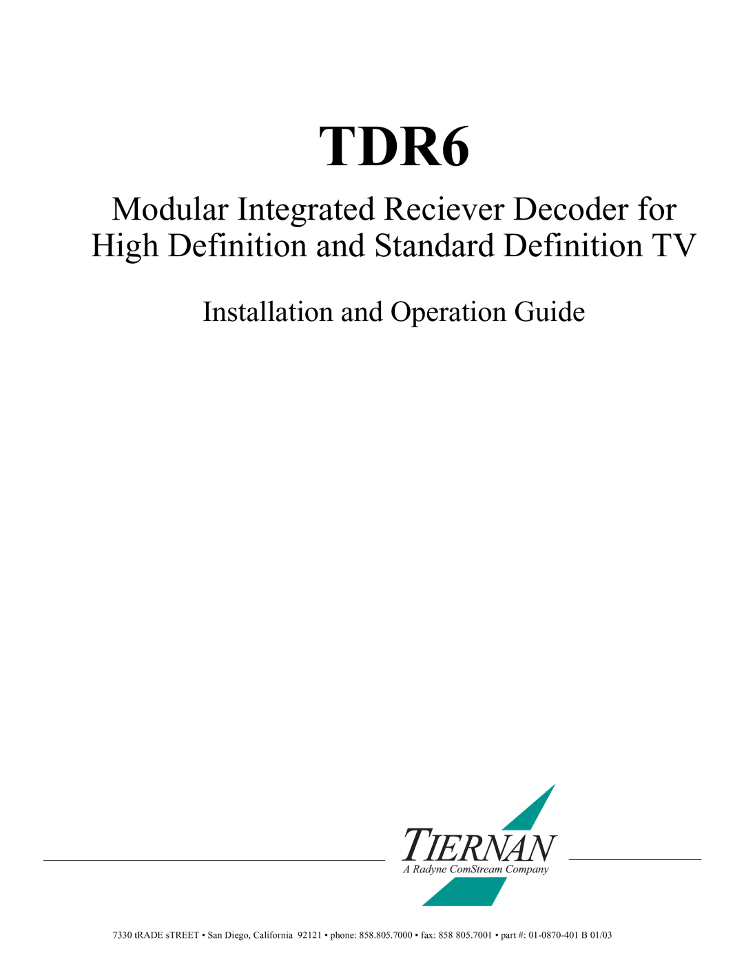 JVC TDR6 installation and operation guide 