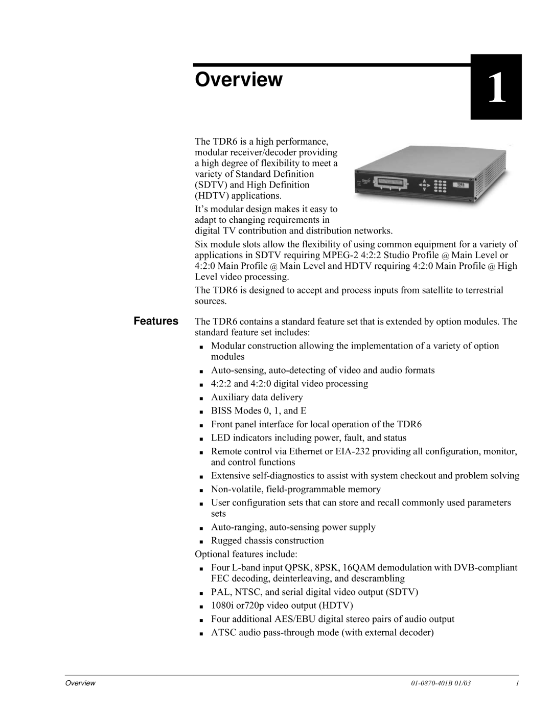 JVC TDR6 installation and operation guide Overview 