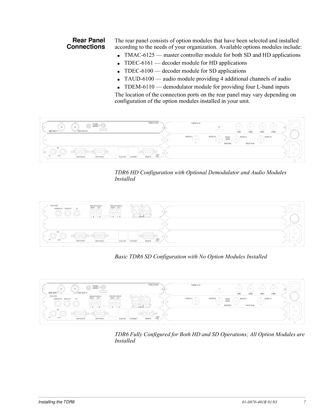 JVC installation and operation guide Basic TDR6 SD Configuration with No Option Modules Installed 