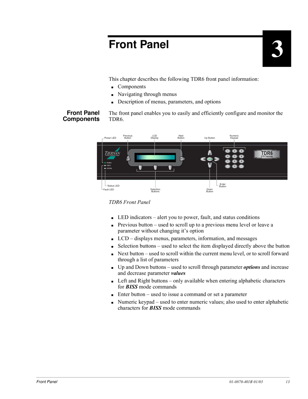 JVC installation and operation guide TDR6 Front Panel 