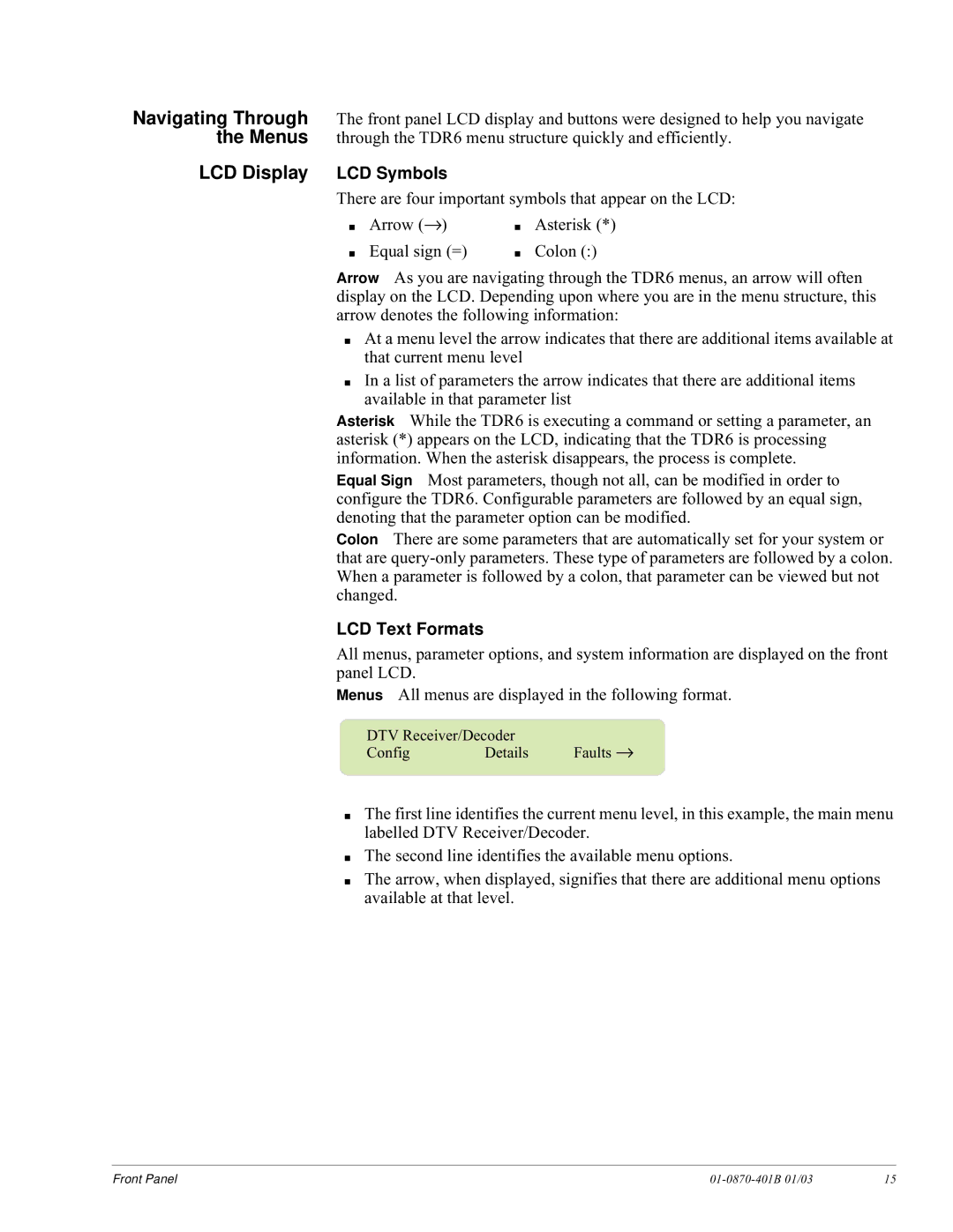 JVC TDR6 installation and operation guide LCD Display LCD Symbols, LCD Text Formats 