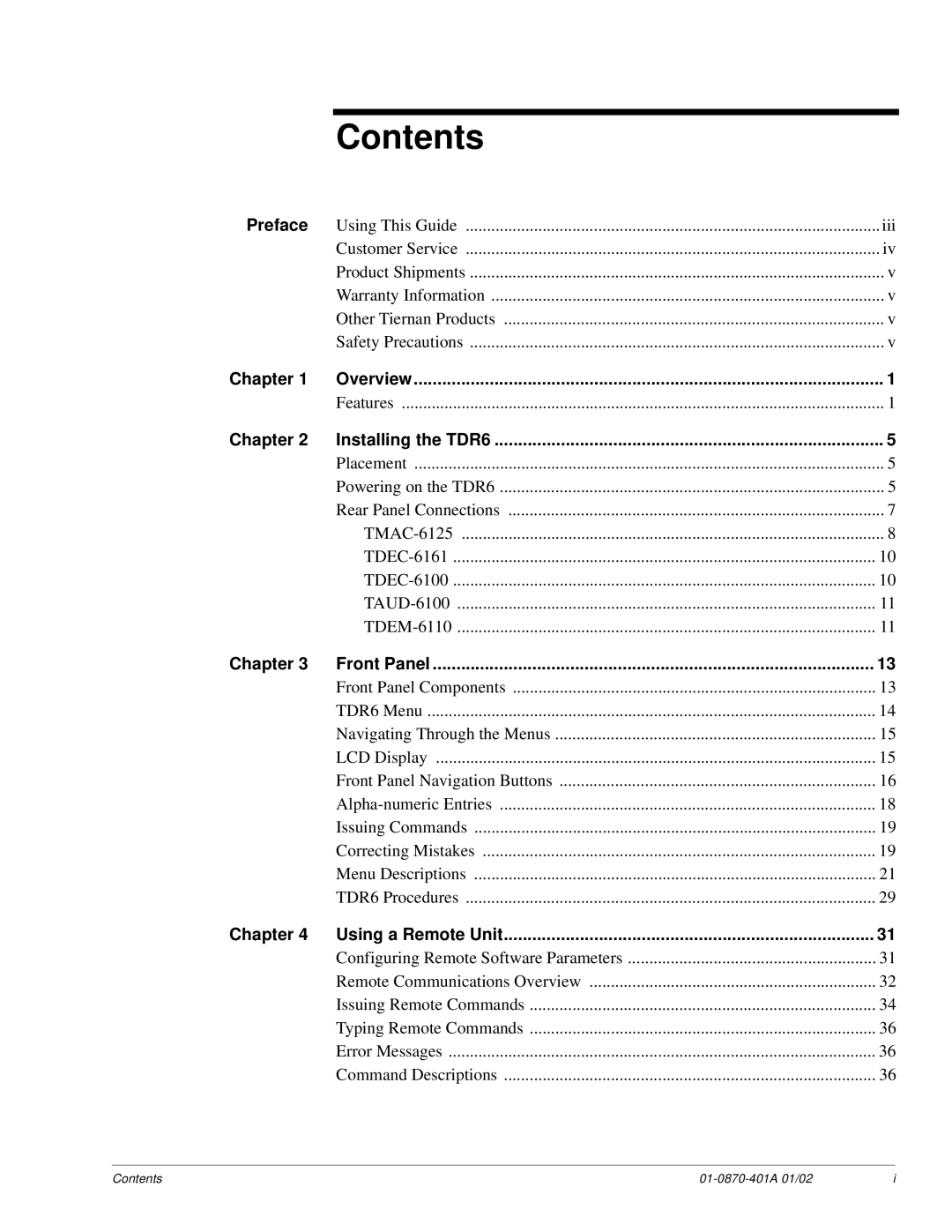 JVC TDR6 installation and operation guide Contents 