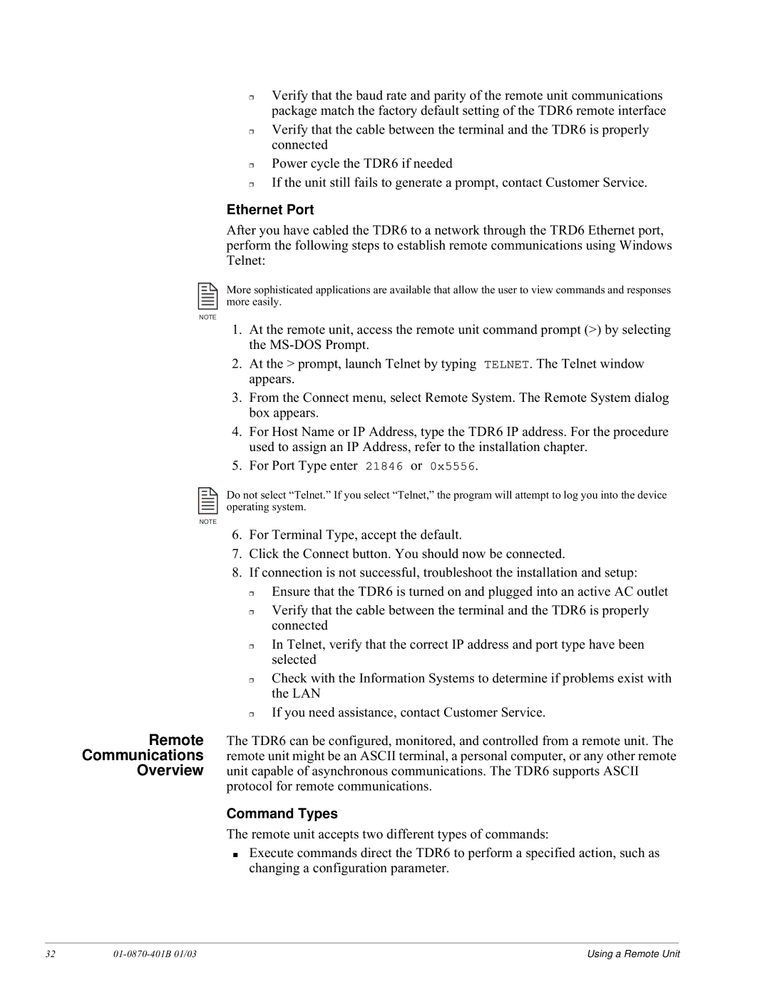 JVC TDR6 installation and operation guide Ethernet Port, Command Types 