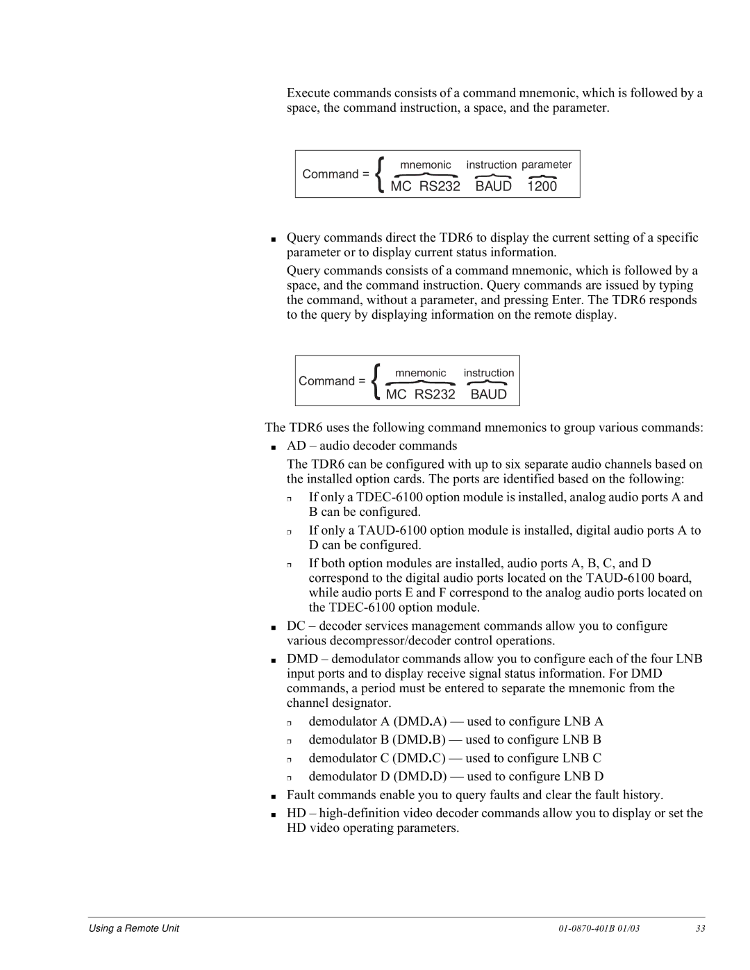 JVC TDR6 installation and operation guide Baud 