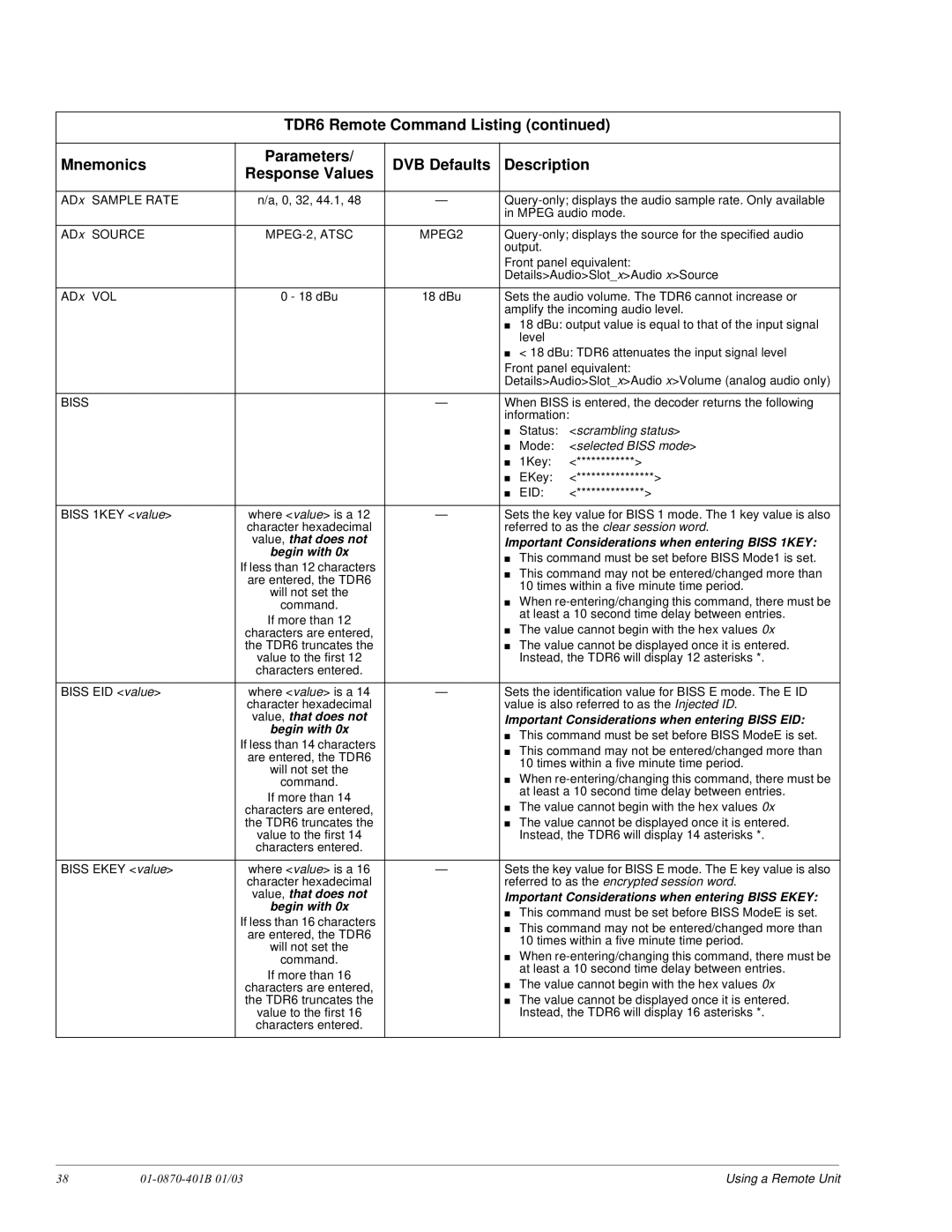 JVC TDR6 installation and operation guide Sample Rate, Source MPEG-2, Atsc MPEG2, Vol, Biss 