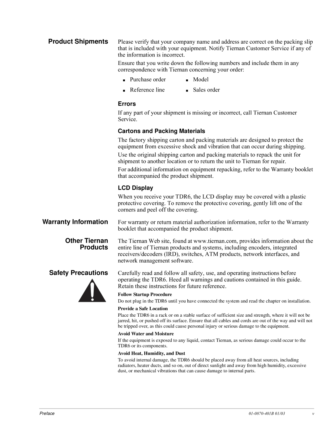 JVC TDR6 installation and operation guide Errors, Cartons and Packing Materials, LCD Display 