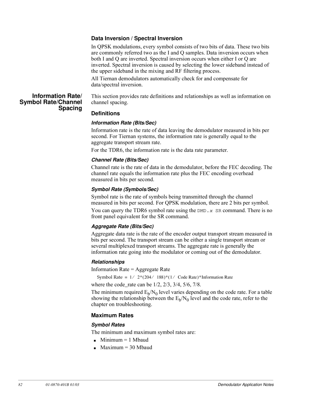 JVC TDR6 installation and operation guide Information Rate, Spacing 