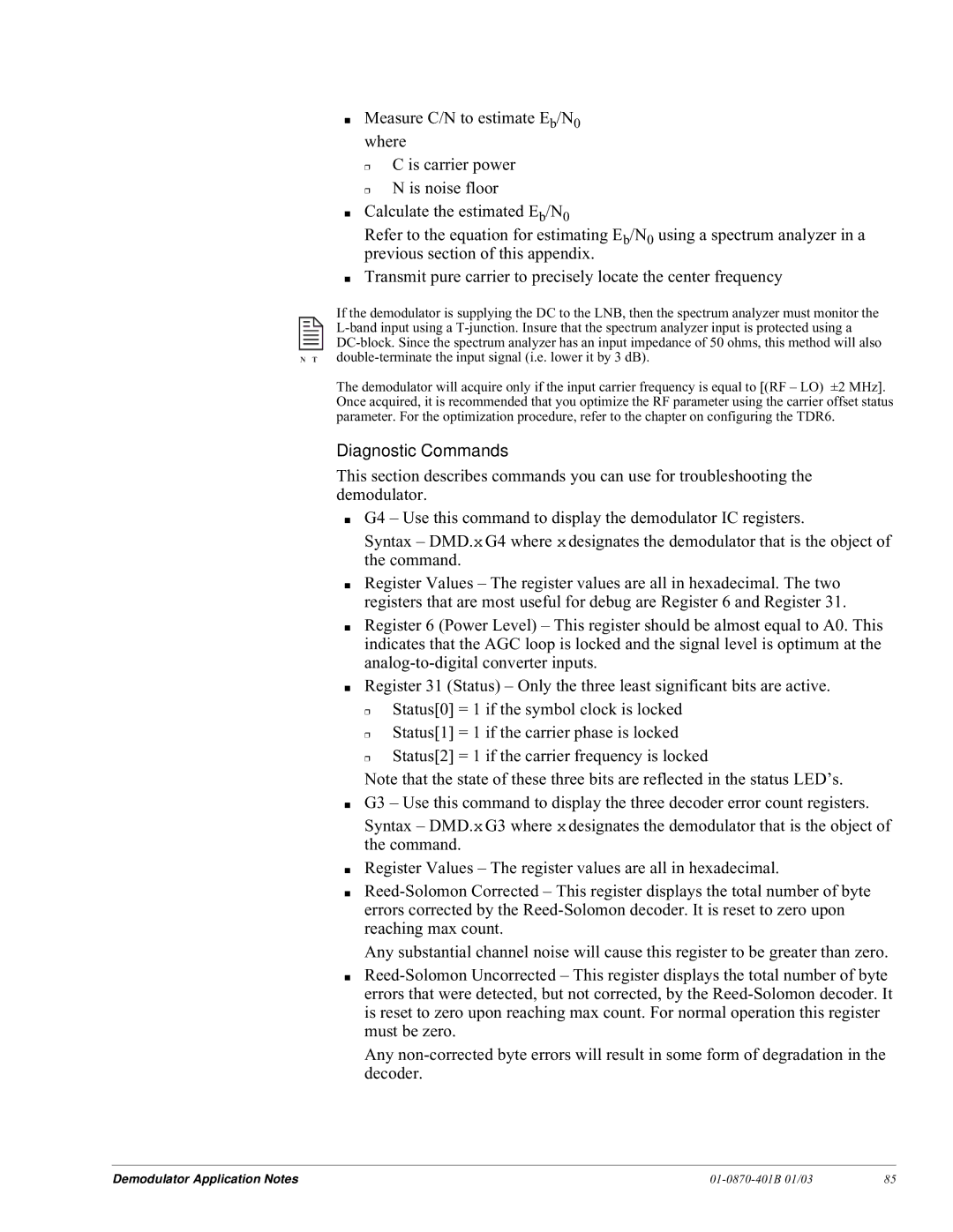 JVC TDR6 installation and operation guide Diagnostic Commands 