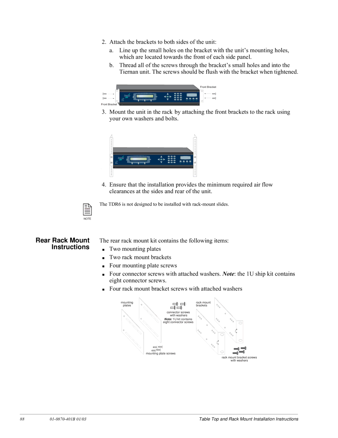 JVC TDR6 installation and operation guide Rear Rack Mount Instructions 