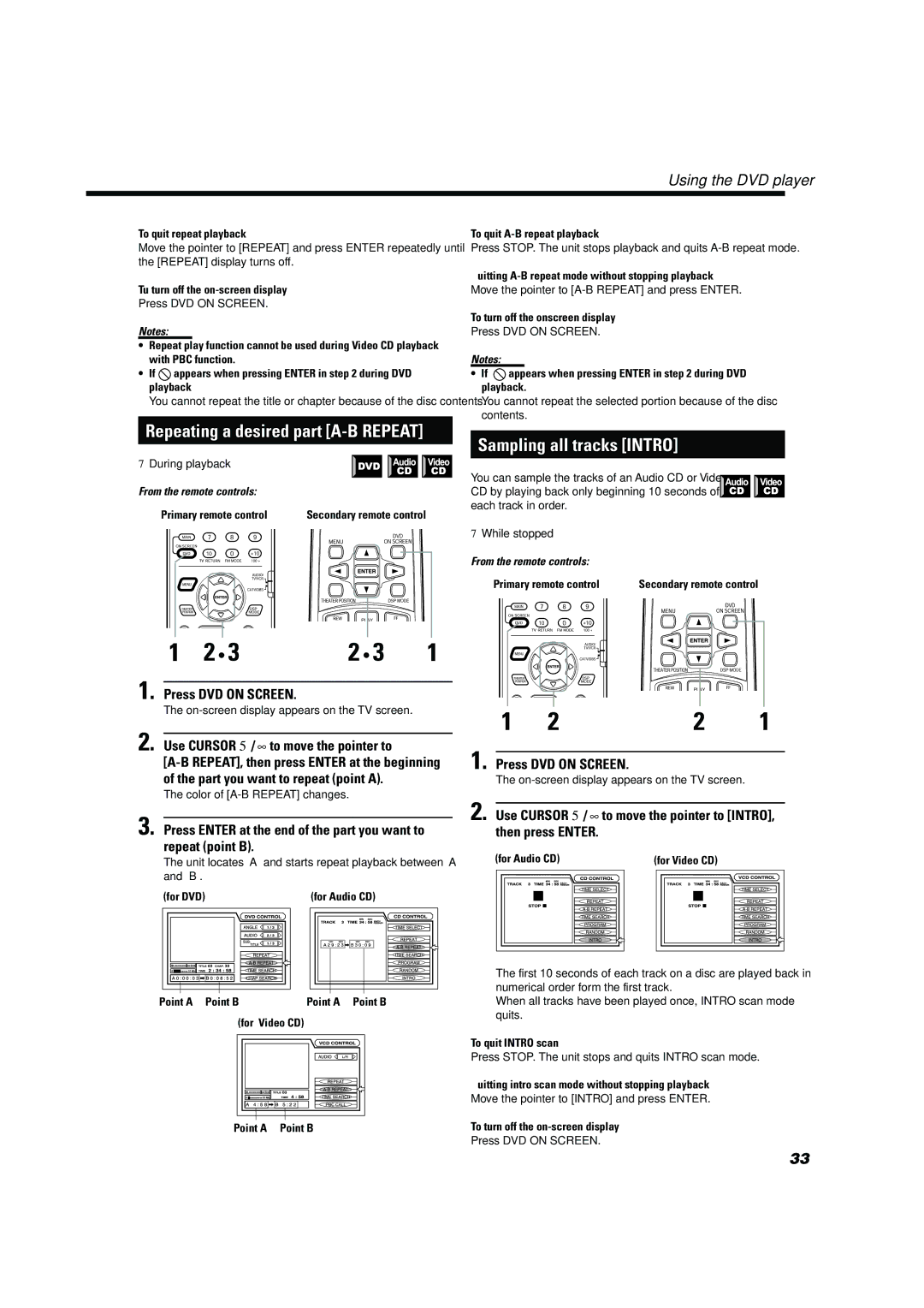 JVC TH-A10 manual Sampling all tracks Intro, Use Cursor 5/∞to move the pointer to 