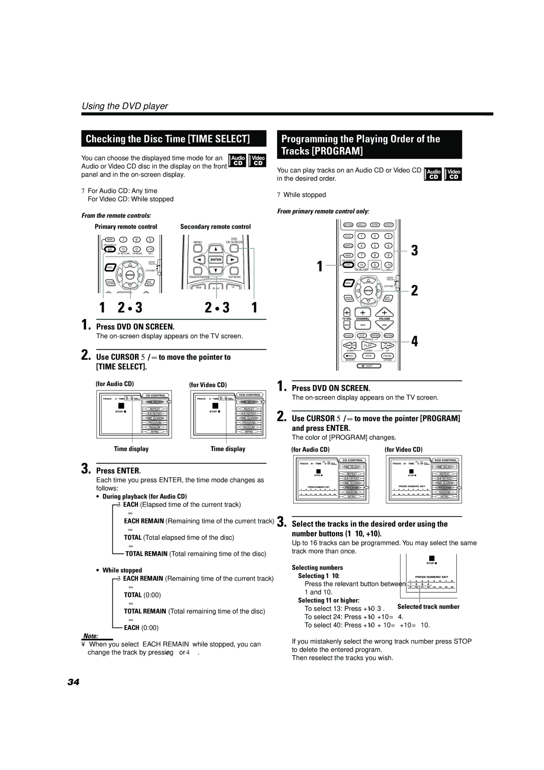 JVC TH-A10 manual Programming the Playing Order Tracks Program, Use Cursor 5/∞to move the pointer to Time Select 