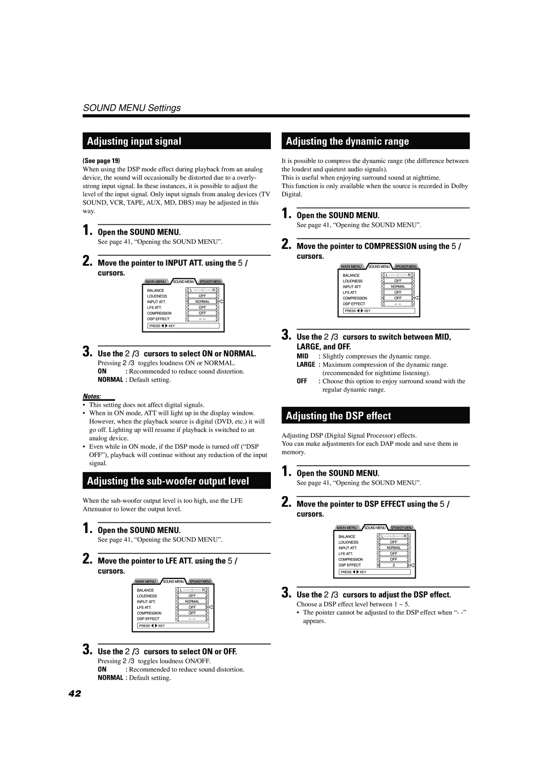 JVC TH-A10 manual Adjusting input signal, Adjusting the DSP effect 