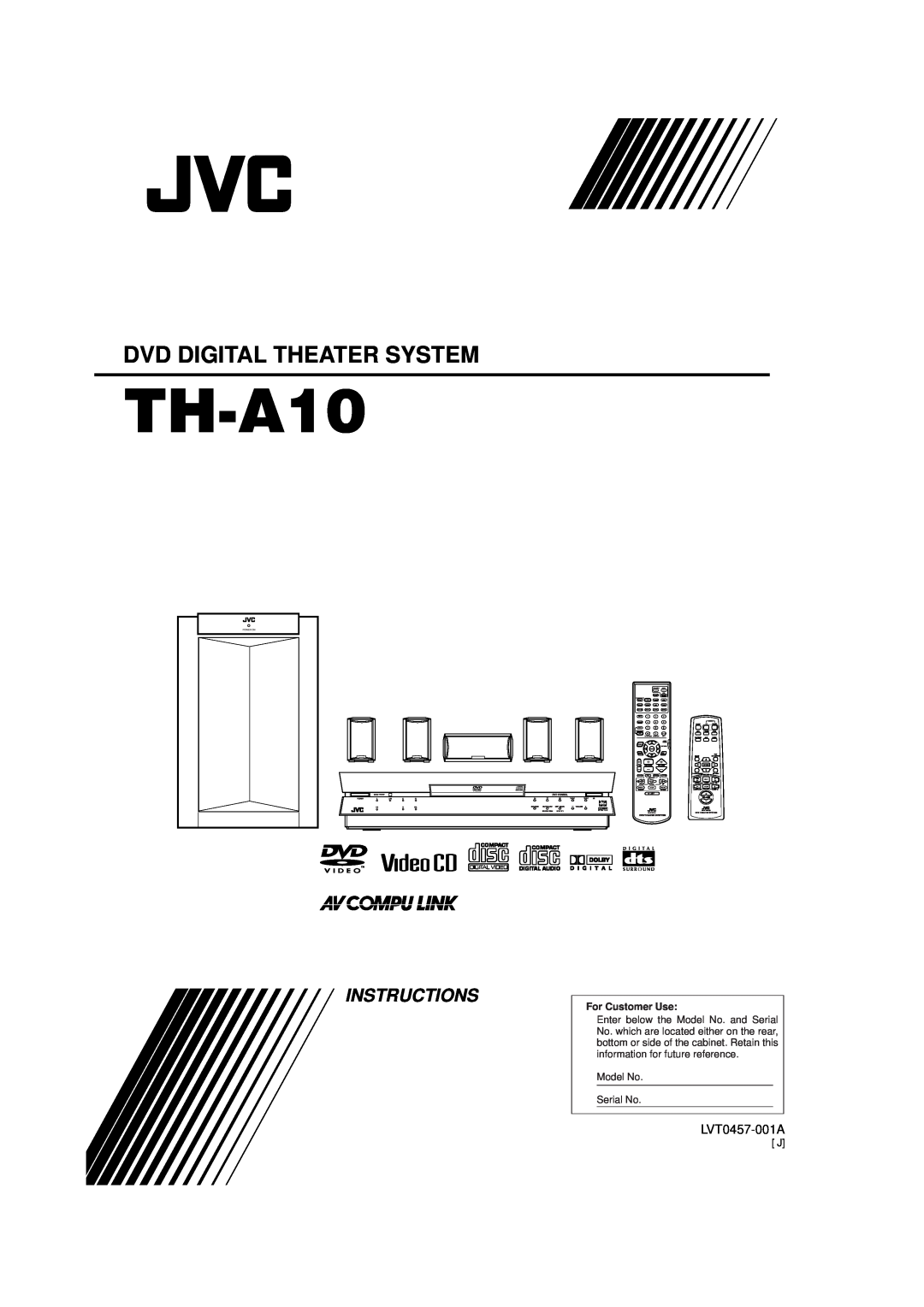 JVC TH-A10 manual LVT0457-001A, Dvd Digital Theater System, Instructions, For Customer Use 