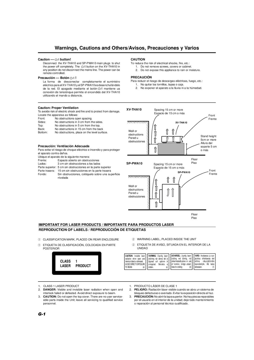 JVC TH-A104 manual Class Laser Product 