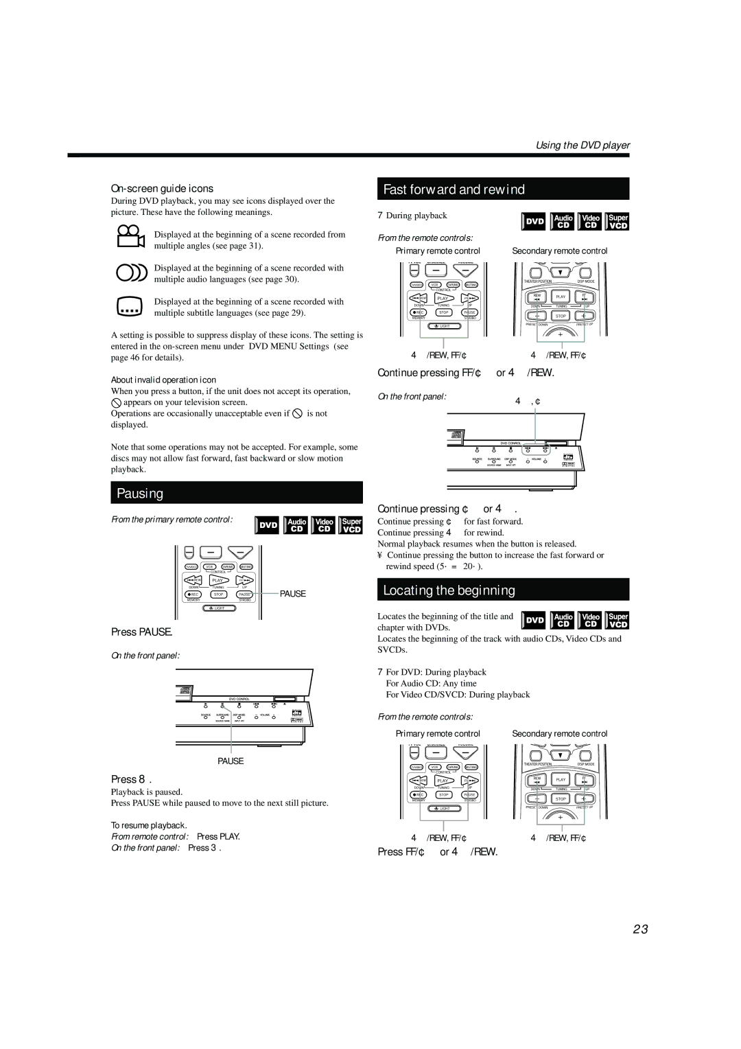 JVC TH-A104 manual Pausing, Locating the beginning 