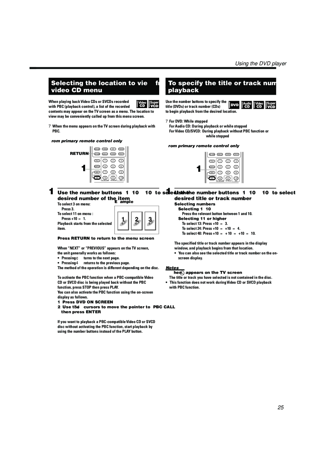 JVC TH-A104 manual Press Return to return to the menu screen, Selecting 11 or higher, When appears on the TV screen 