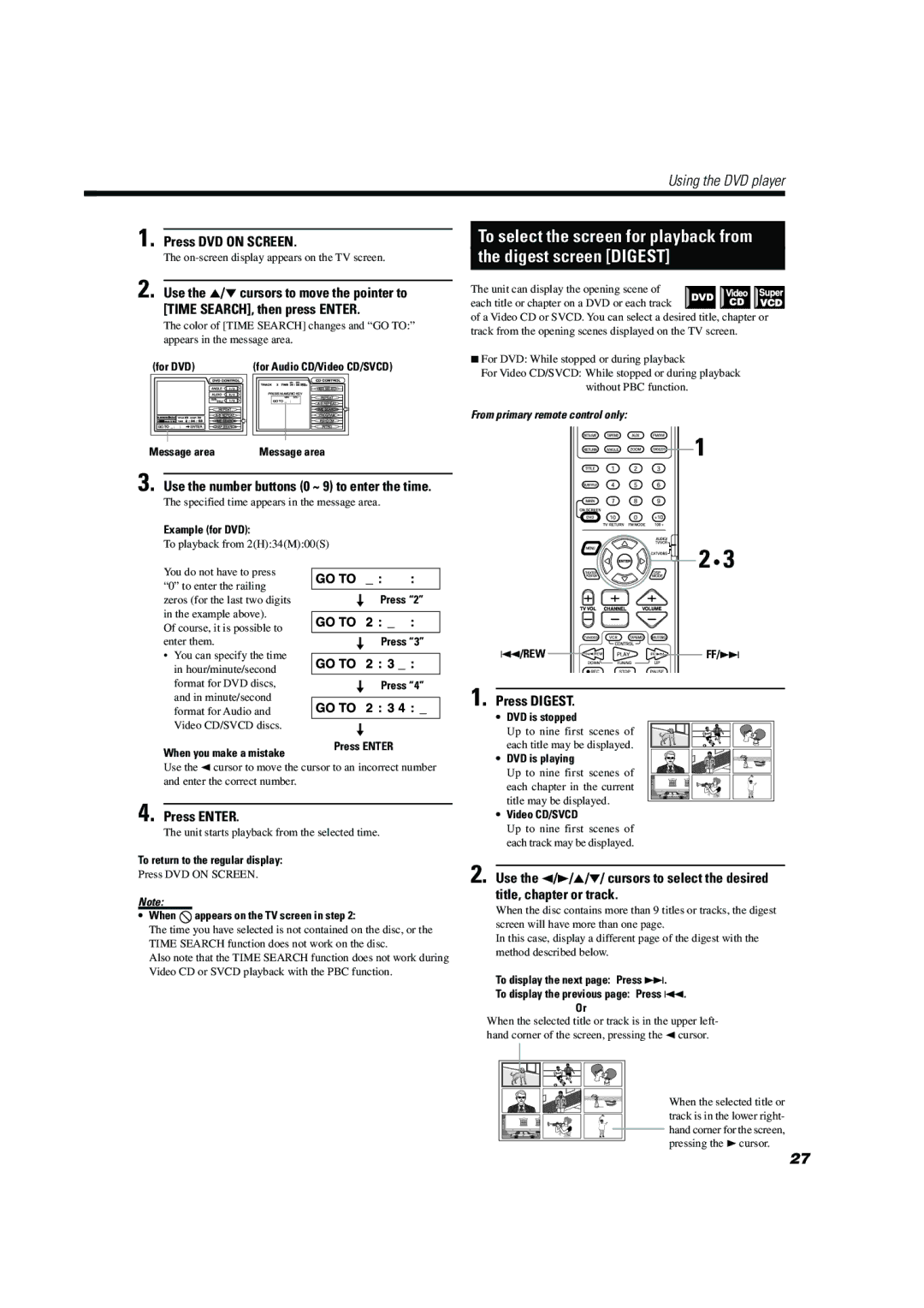 JVC TH-A104 manual To select the screen for playback from Digest screen Digest, Press Digest 