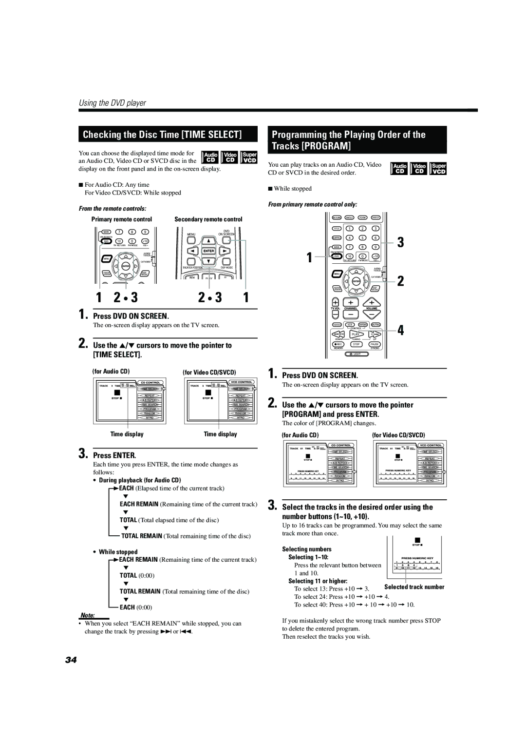 JVC TH-A104 manual Programming the Playing Order Tracks Program, Use the 5/∞cursors to move the pointer to Time Select 