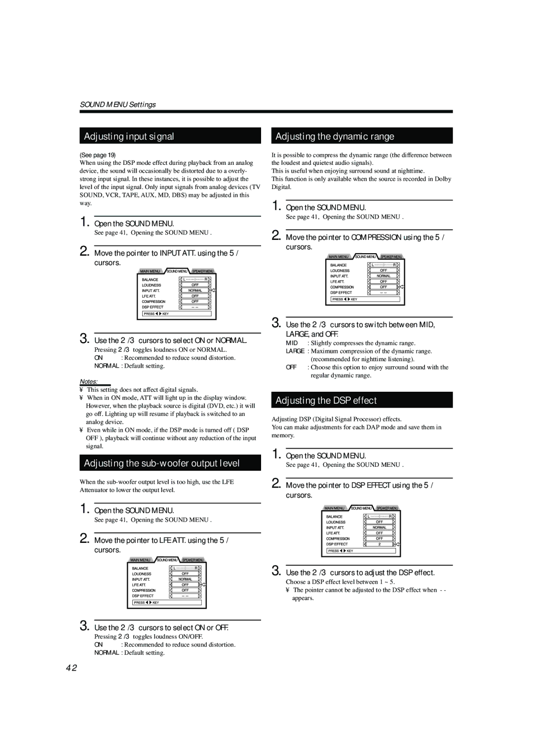 JVC TH-A104 manual Adjusting input signal, Adjusting the DSP effect 