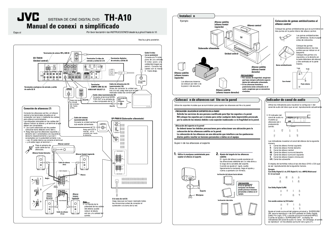 JVC TH-A104 manual Ajuste del ángulo de los altavoces satélite 