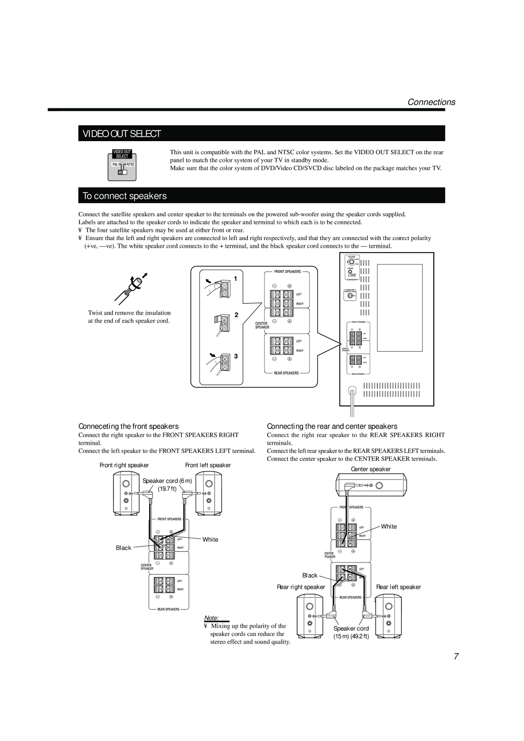 JVC TH-A104 manual To connect speakers, Connecting the rear and center speakers, Conneceting the front speakers 