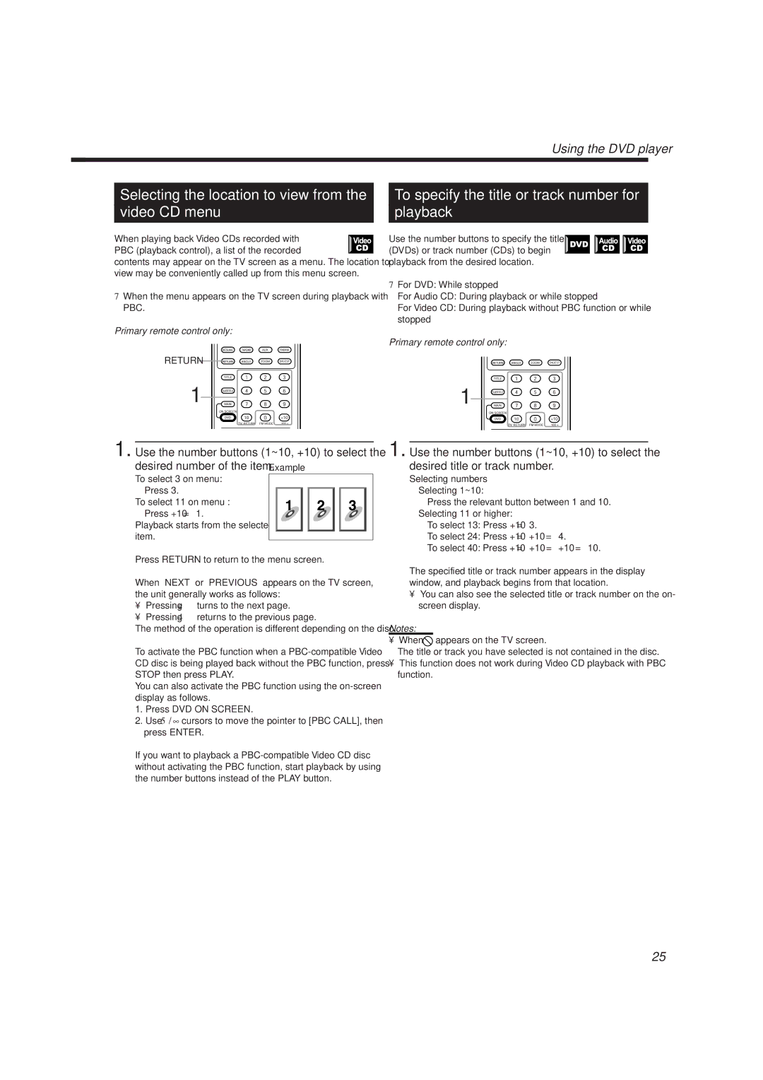 JVC TH-A10R manual Video CD menu, To specify the title or track number for Playback 