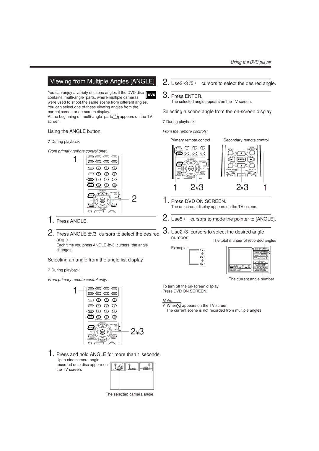 JVC TH-A10R Use 2/3/5/cursors to select the desired angle Press Enter, Selecting a scene angle from the on-screen display 