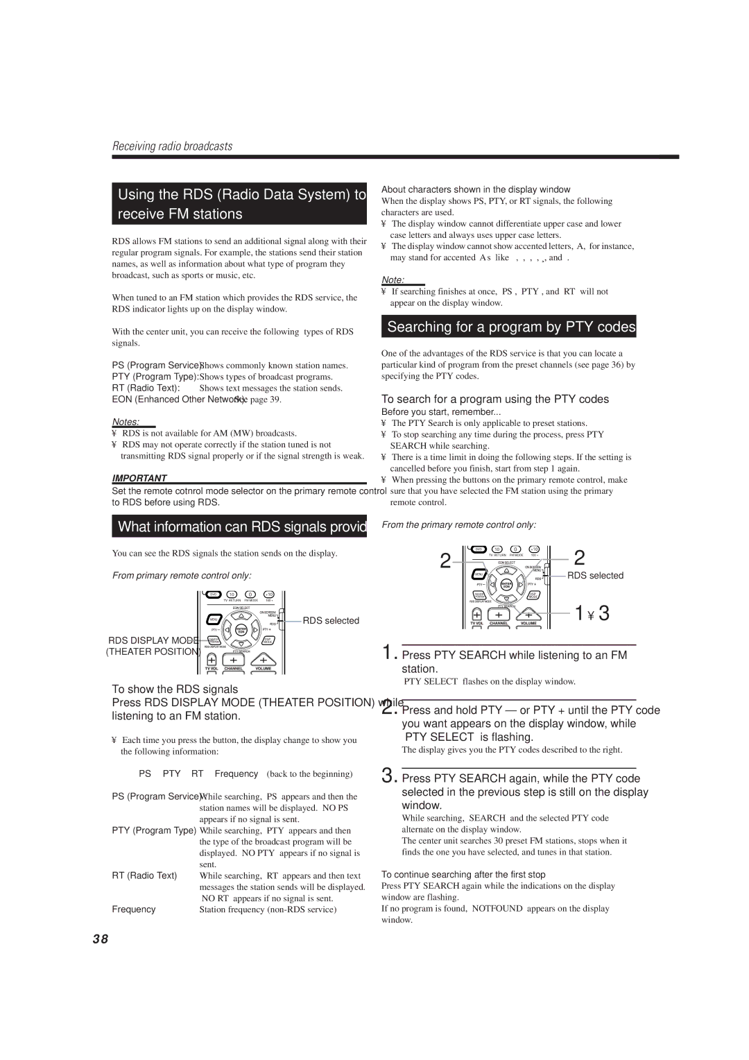 JVC TH-A10R manual Receive FM stations, Searching for a program by PTY codes, To search for a program using the PTY codes 