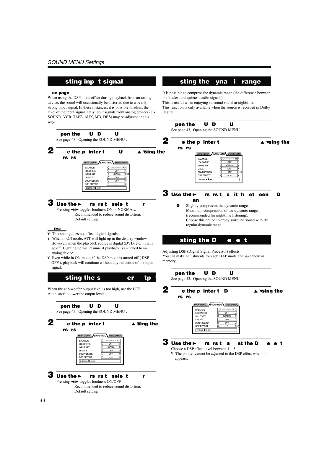 JVC TH-A10R manual Adjusting input signal, Adjusting the DSP effect 