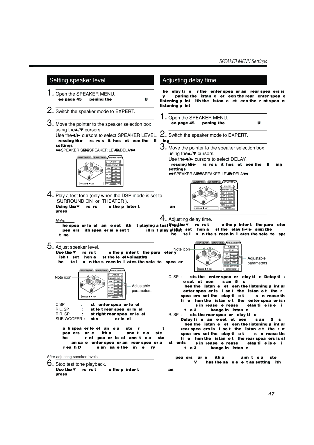 JVC TH-A10R manual Adjusting delay time 