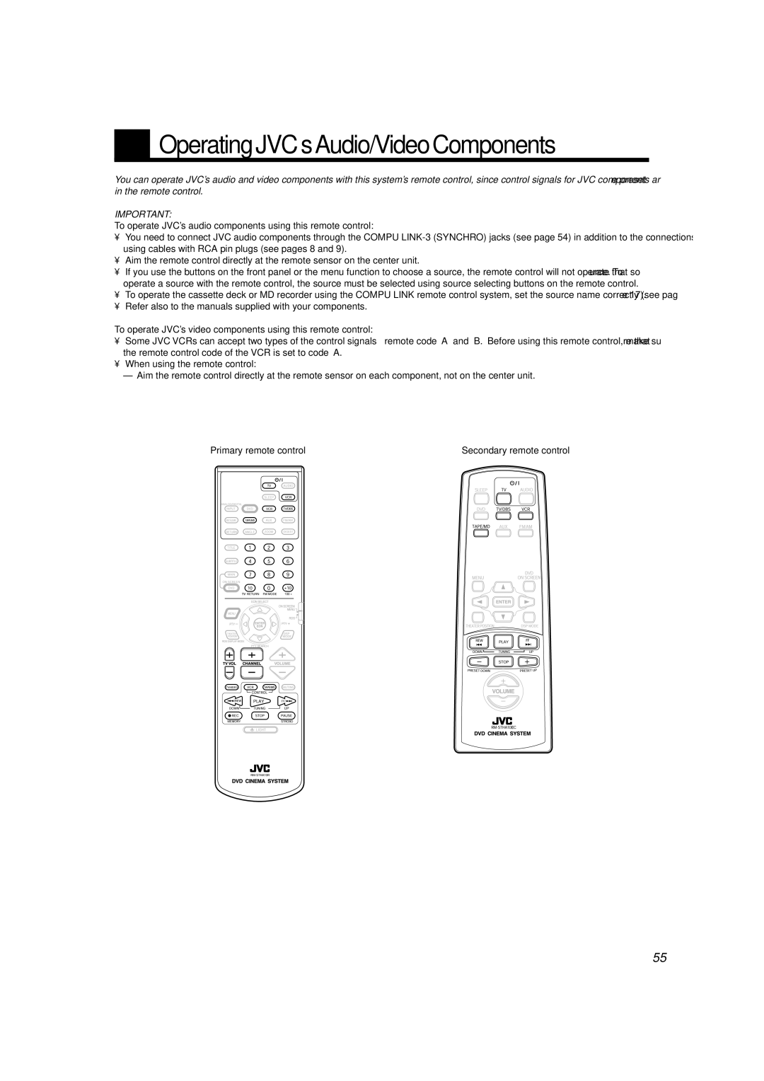 JVC TH-A10R manual Operating JVC’s Audio/Video Components, To operate JVC’s audio components using this remote control 