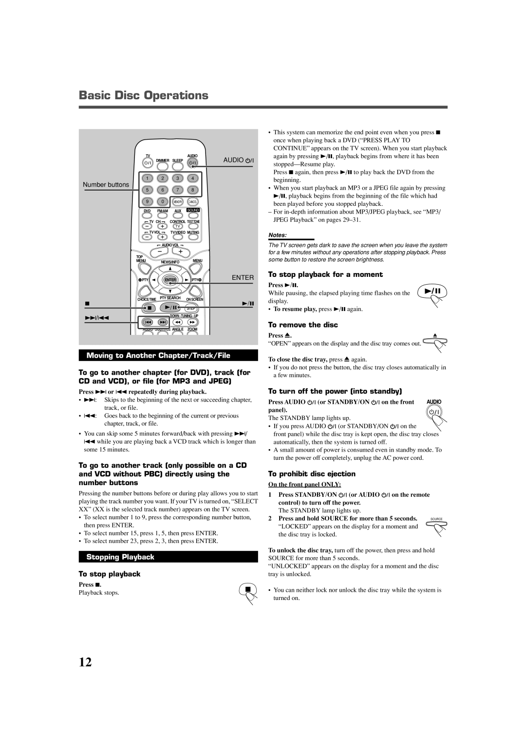 JVC TH-A25 manual Basic Disc Operations 