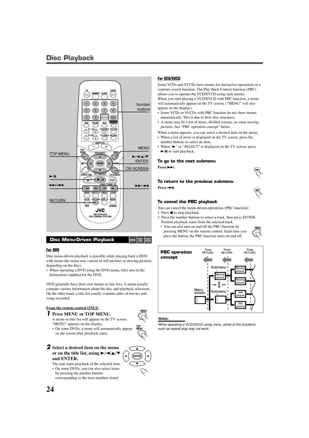 JVC TH-A25 manual Disc Menu-Driven Playback, Press Menu or TOP Menu, Enter 