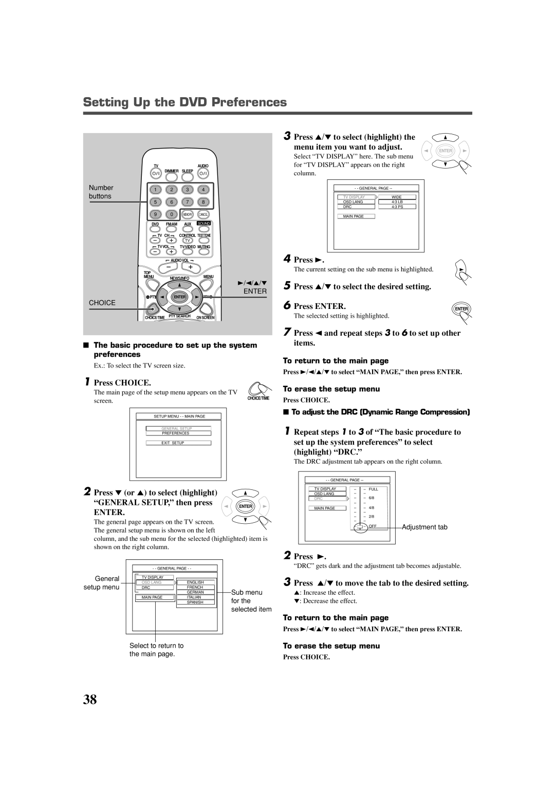 JVC TH-A25 manual Setting Up the DVD Preferences 