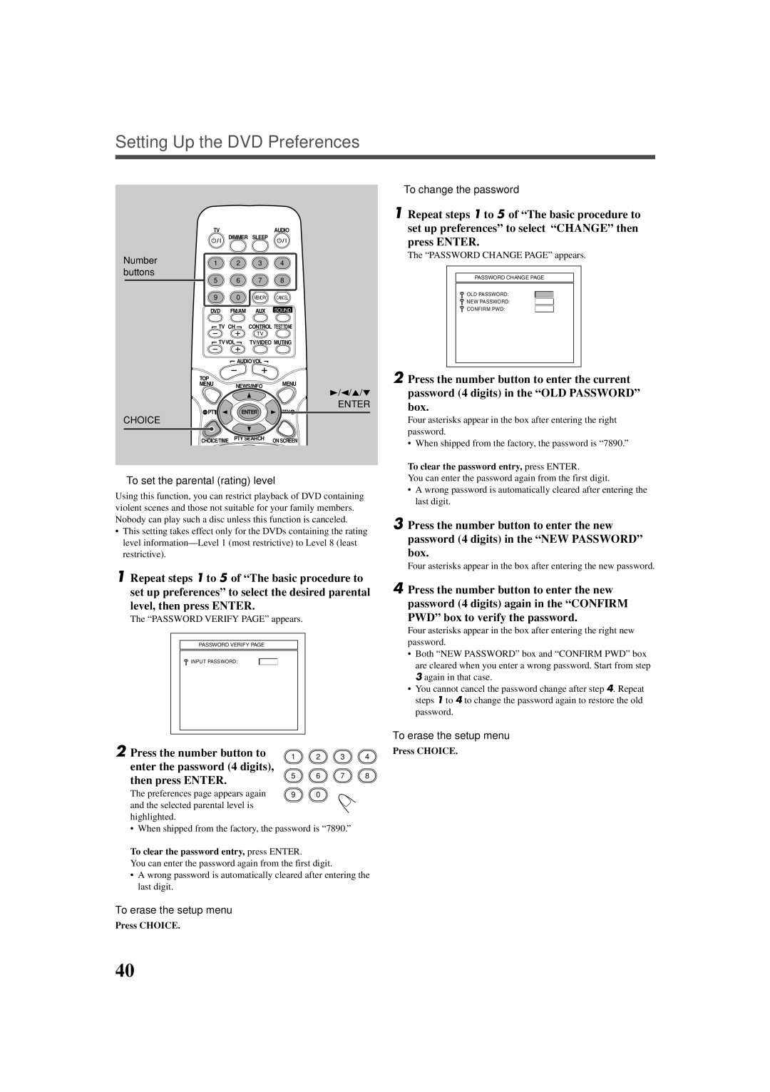 JVC TH-A25 manual Level, then press Enter, Box, PWD box to verify the password, To set the parental rating level 