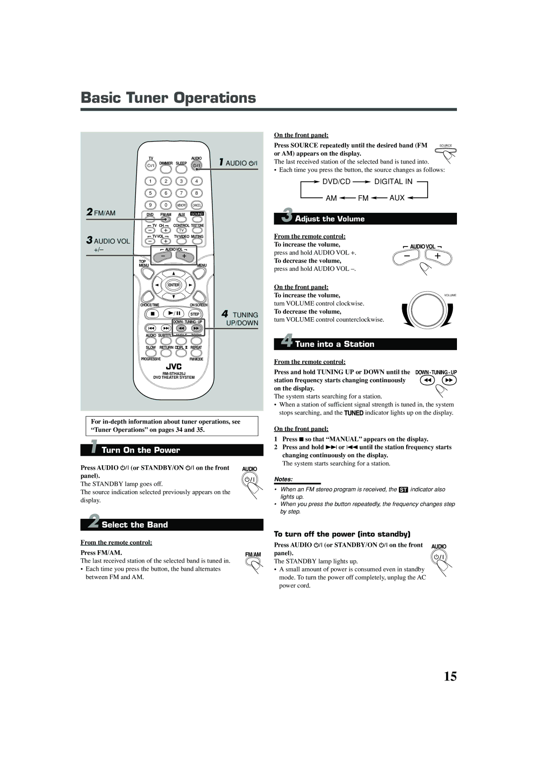 JVC TH-A25 manual Basic Tuner Operations, Select the Band, Tune into a Station 