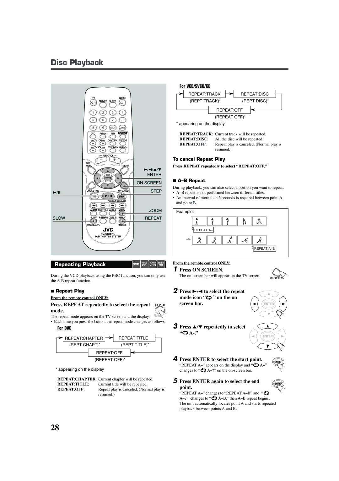 JVC TH-A25 manual Repeating Playback, Mode, Press 5/∞ repeatedly to select, Point 