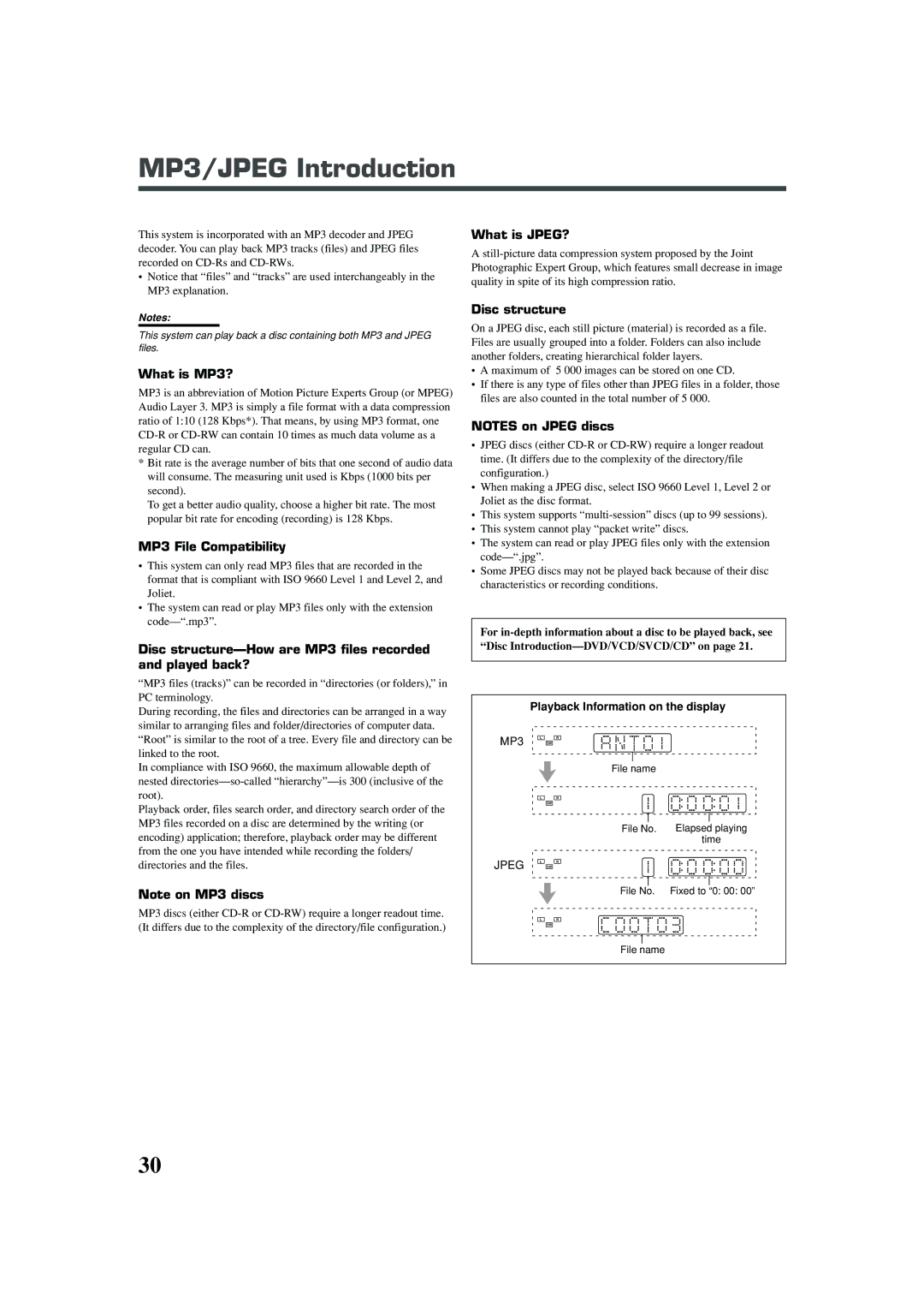 JVC TH-A25 manual MP3/JPEG Introduction 