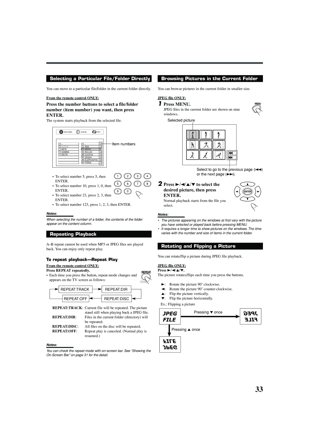 JVC TH-A25 manual Selecting a Particular File/Folder Directly, Browsing Pictures in the Current Folder, Press Menu 