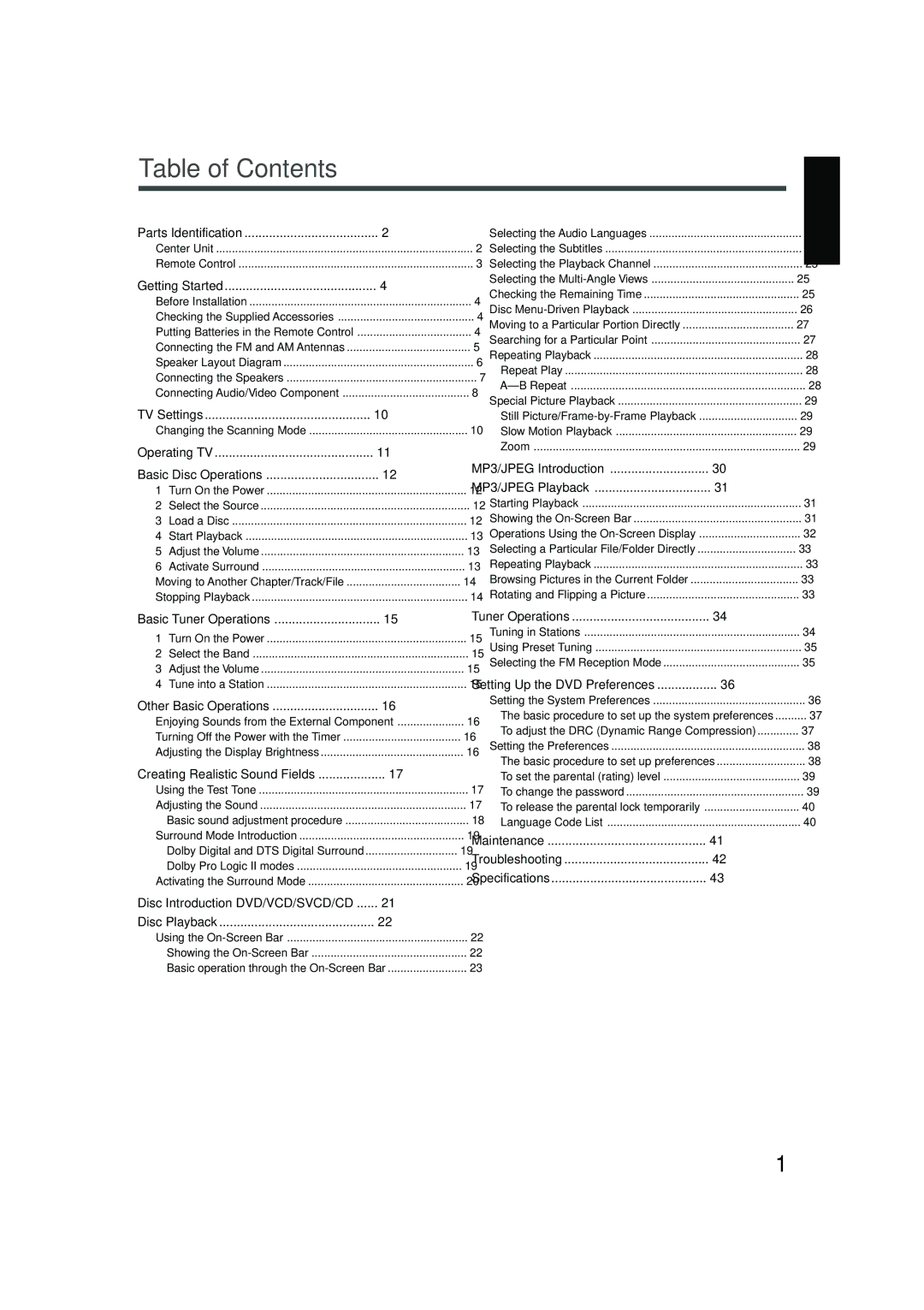 JVC TH-A25 manual English 