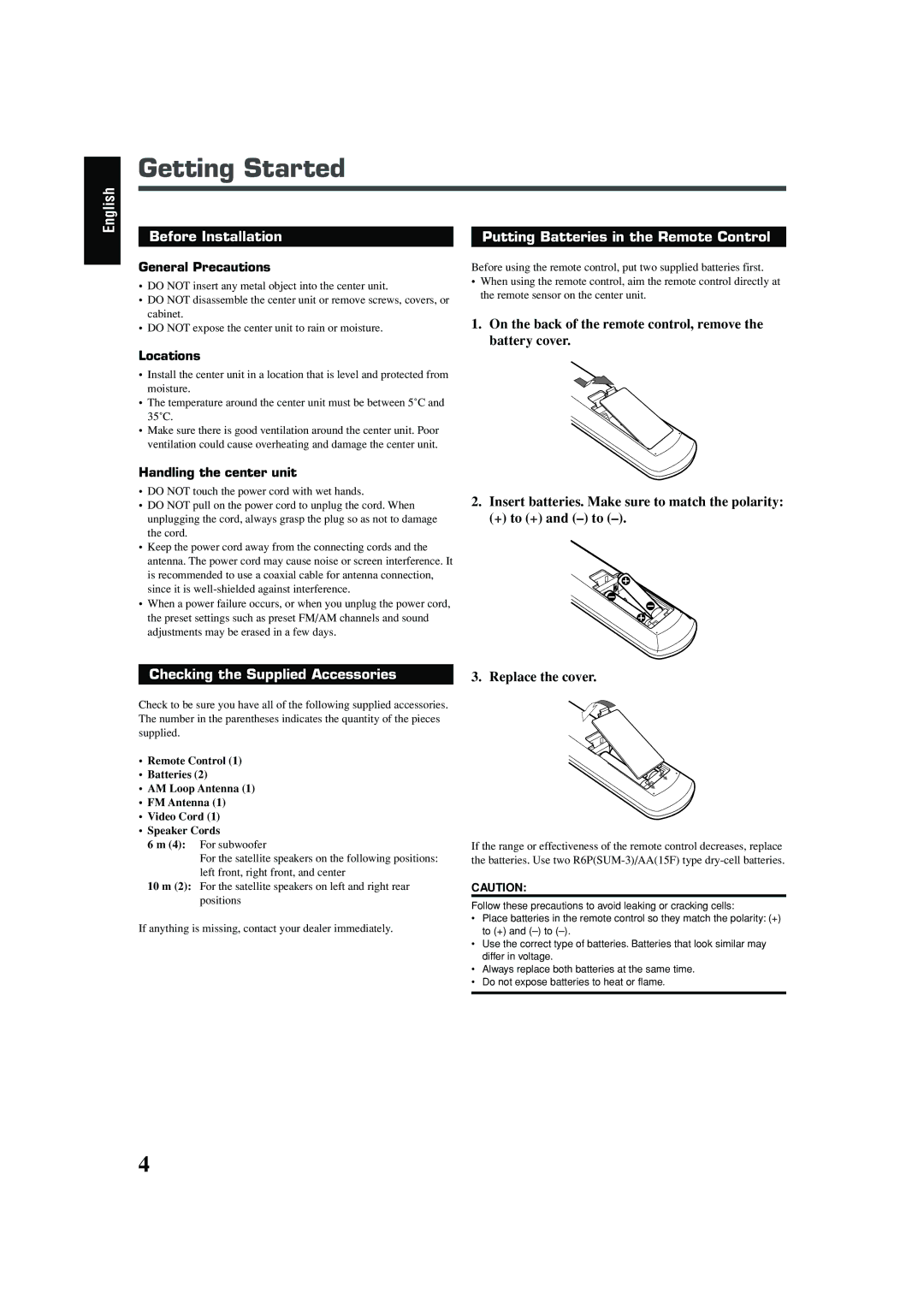 JVC TH-A25 manual Getting Started 