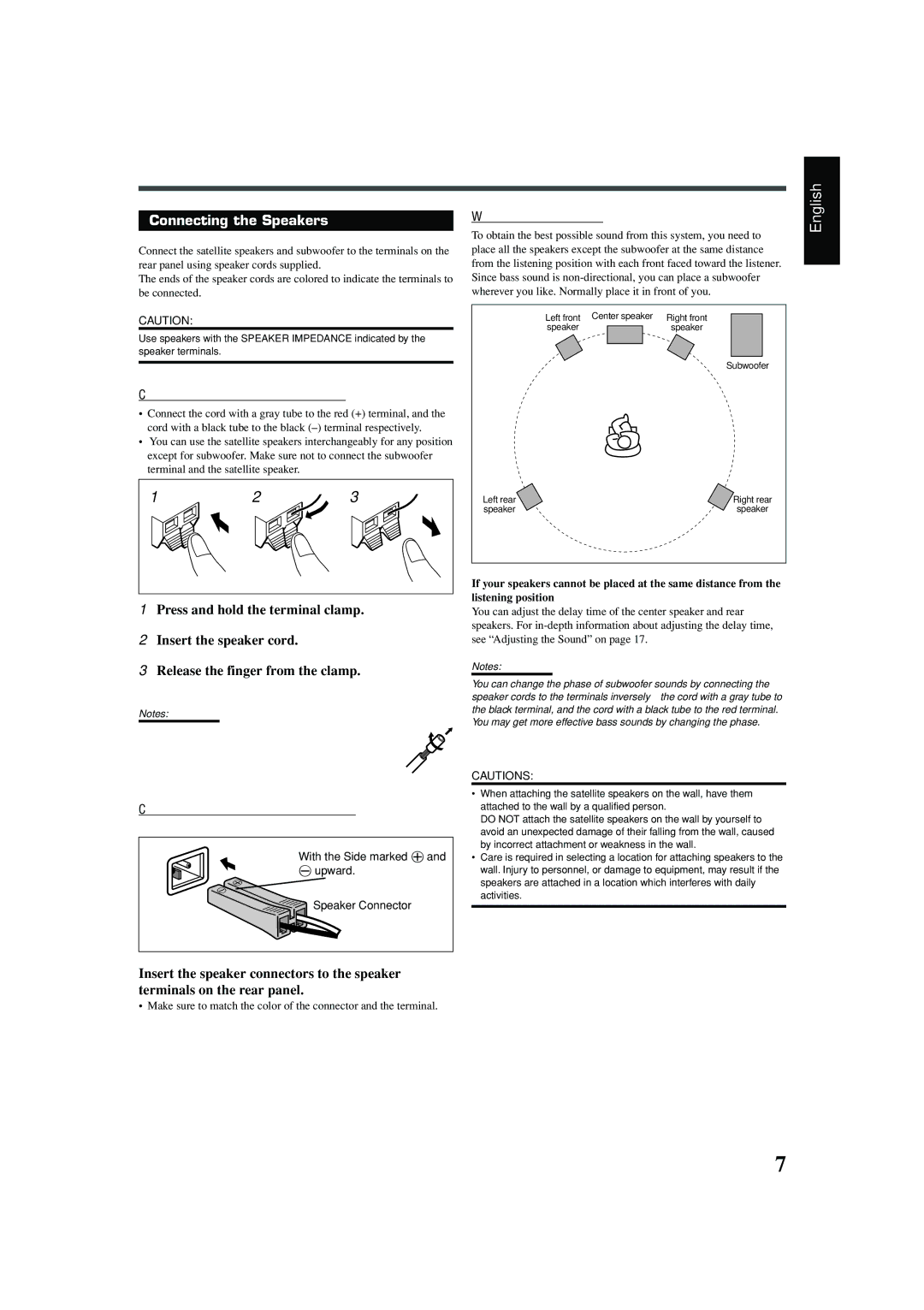 JVC TH-A25 manual Connecting the Speakers 