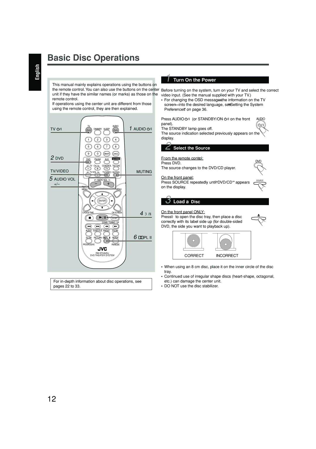 JVC TH-A25 manual Basic Disc Operations 