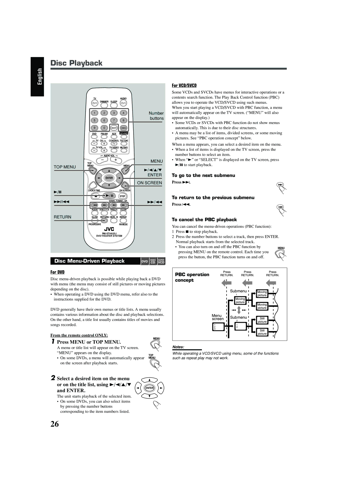 JVC TH-A25 manual Disc Menu-Driven Playback 