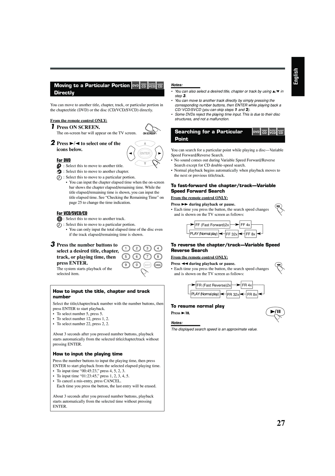 JVC TH-A25 manual Moving to a Particular Portion Directly 