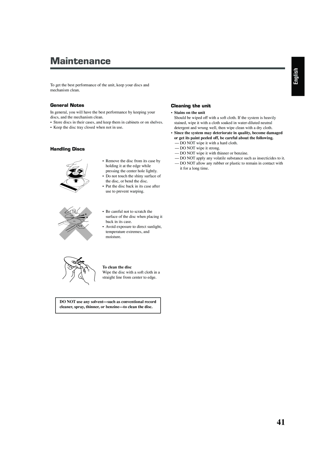 JVC TH-A25 manual Maintenance 